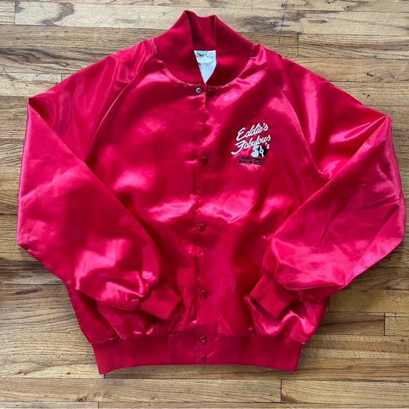 Vintage 80s Eddie's Casino & Diner Satin Bomber Jacket - Picture 3 of 5